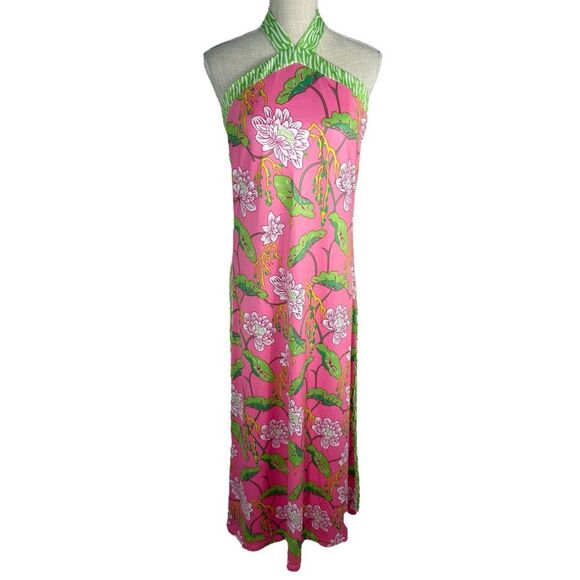 Gretchen Scott Pink & Green Mystic Floral Garden Halter Maxi Dress - Picture 1 of 7